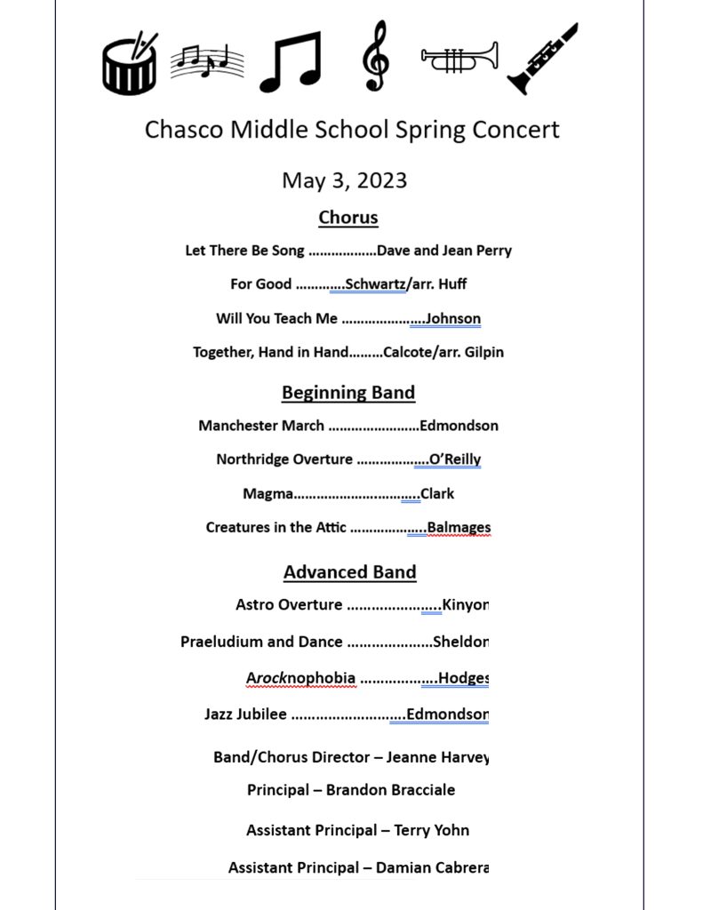 Spring Concert Program 2025 Chasco Middle School